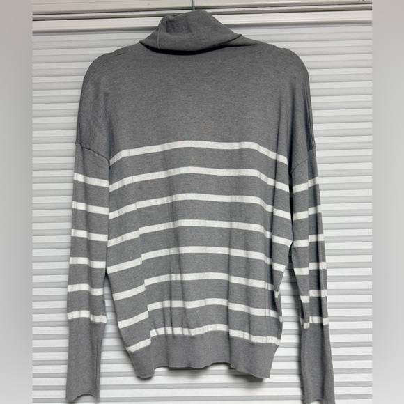 Max Studio Gray and White Striped Crewneck Sweater - Picture 2 of 4